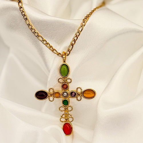 CAT EYE STONE CROSS Necklace